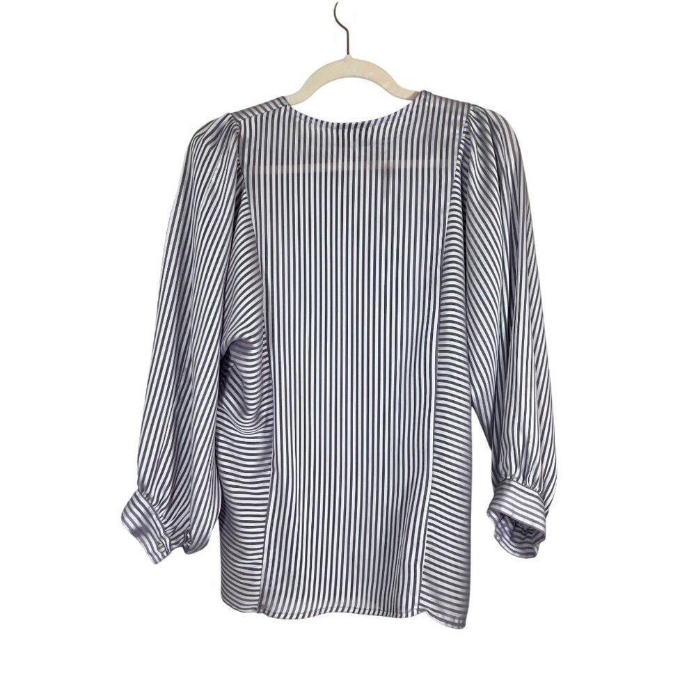 Retro Striped Blouse 10 Purple Classic Old Money Preppy Chic Artsy Boho Glam 80s - Picture 7 of 11